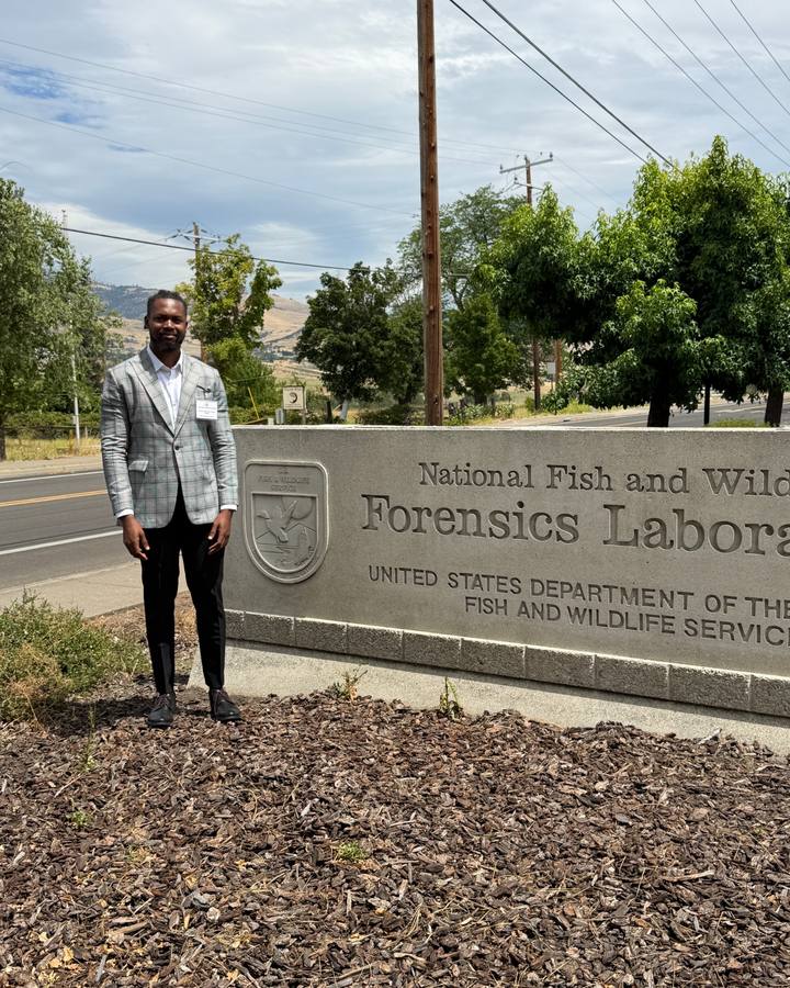 Festus Iyorah outside the National Fish and Wildlife Forensics Laboratory in Ashland, Oregon
